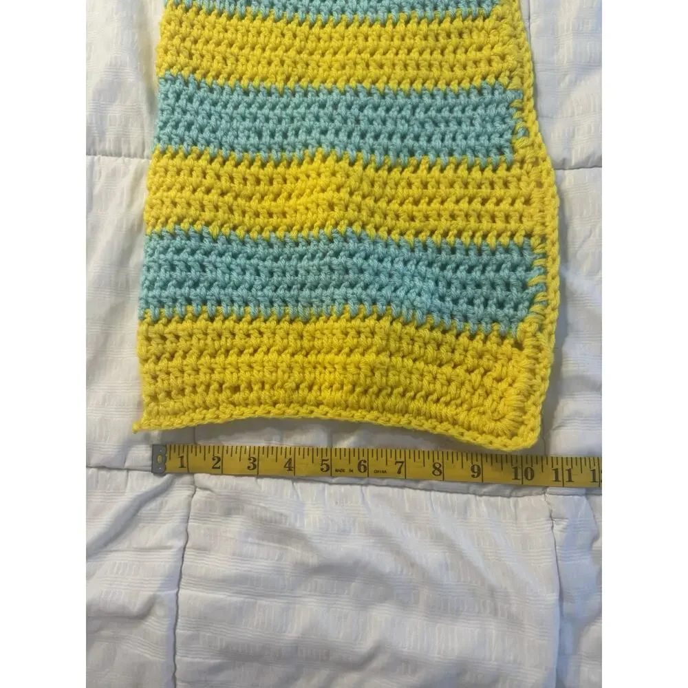 Crochet Tote Bag Yellow Blue Stripes Handmade Summer Beach Coastal Preppy
